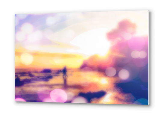 summer beach with sunset sky and beautiful bokeh light background Metal prints by Timmy333