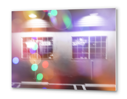 restaurant in the city with the colorful night light bokeh abstract Metal prints by Timmy333