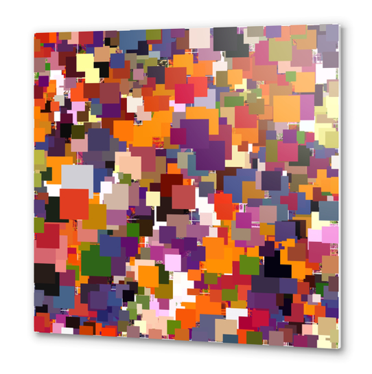 psychedelic geometric square pixel pattern abstract background in brown orange purple pink green Metal prints by Timmy333