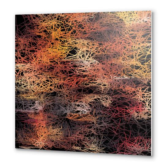 psychedelic camouflage sketching abstract pattern in brown orange and black Metal prints by Timmy333