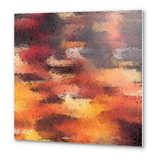 psychedelic camouflage painting abstract pattern in brown orange and black Metal prints by Timmy333