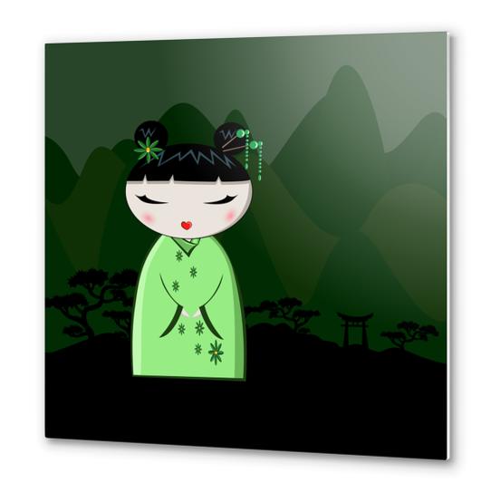 Green Kokeshi Metal prints by PIEL Design