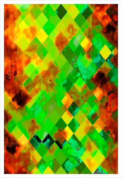 geometric pixel square pattern abstract background in green brown yellow Art Print by Timmy333