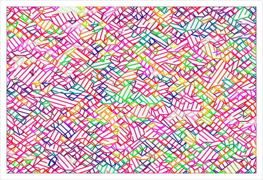 geometric pixel line pattern abstract in pink yellow blue green Art Print by Timmy333