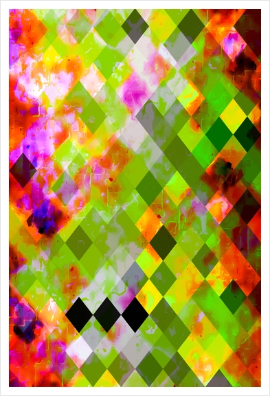 geometric pixel square pattern abstract in green purple red Art Print by Timmy333