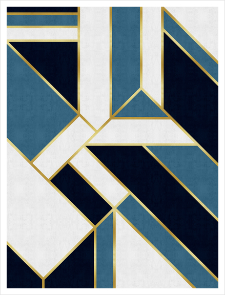 Blue and gold modern art Art Print by Vitor Costa