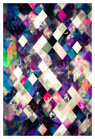 geometric pixel square pattern abstract art in purple pink blue Art Print by Timmy333