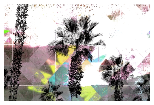 palm tree with geometric pixel square pattern abstract in pink yellow blue Art Print by Timmy333