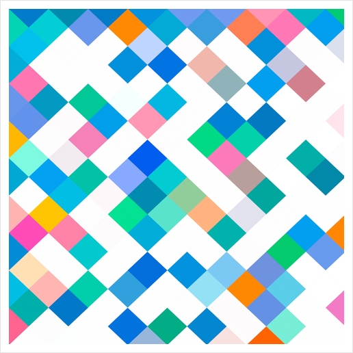 colorful geometric square pixel pattern abstract in blue green pink Art Print by Timmy333