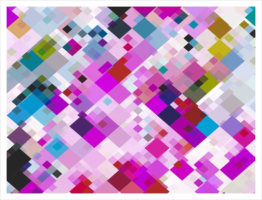 geometric square pixel pattern abstract background in pink blue yellow Art Print by Timmy333