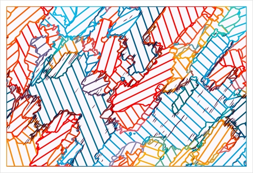 fractal geometric line abstract background in red blue yellow Art Print by Timmy333