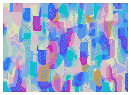 geometric abstract in blue and pink Art Print by Timmy333