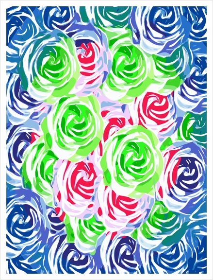 colorful rose pattern abstract in pink green blue Art Print by Timmy333