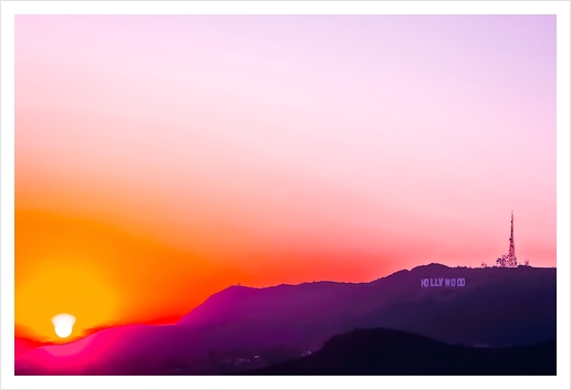 Hollywood sign in California, USA with summer sunset sky Art Print by Timmy333