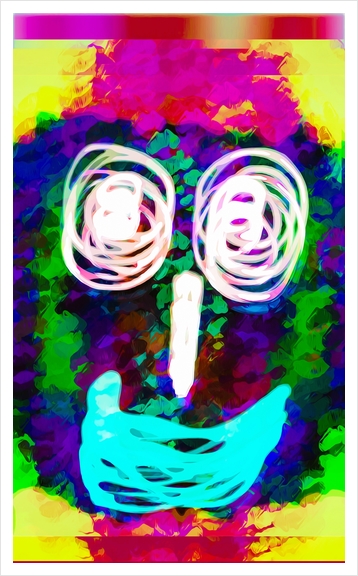 funny face with blue lip and pink green blue kisses abstract background Art Print by Timmy333