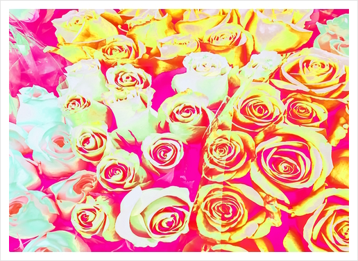 bouquet of roses texture pattern abstract in pink red yellow Art Print by Timmy333