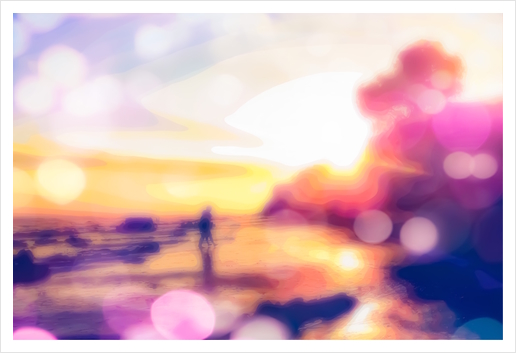 summer beach with sunset sky and beautiful bokeh light background Art Print by Timmy333