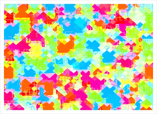 geometric pixel square pattern abstract in pink blue green orange Art Print by Timmy333