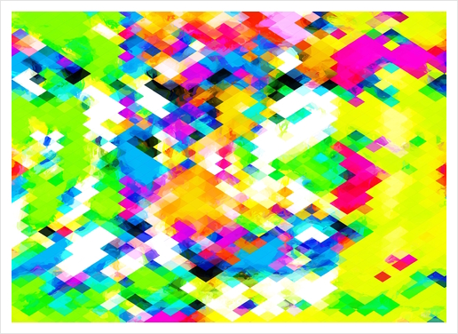 psychedelic geometric pixel abstract pattern in yellow blue green pink Art Print by Timmy333