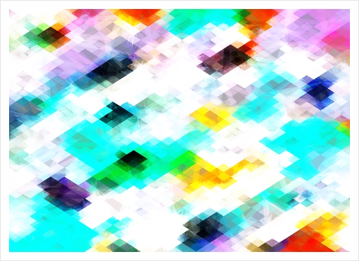 psychedelic geometric pixel abstract pattern in blue green yellow pink Art Print by Timmy333