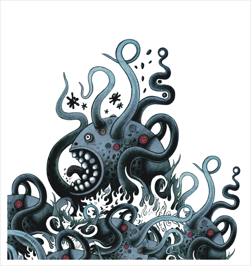 Octoworm (blue version) Art Print by Exit Man