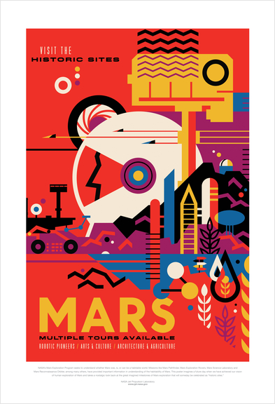 Mars: Visit the Historic Sites - NASA JPL Space Tourism Poster Art Print by Space Travel