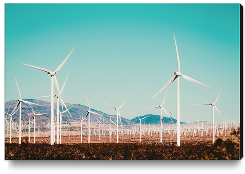 Wind turbine with mountain background in the desert at Kern County California USA Canvas Print by Timmy333