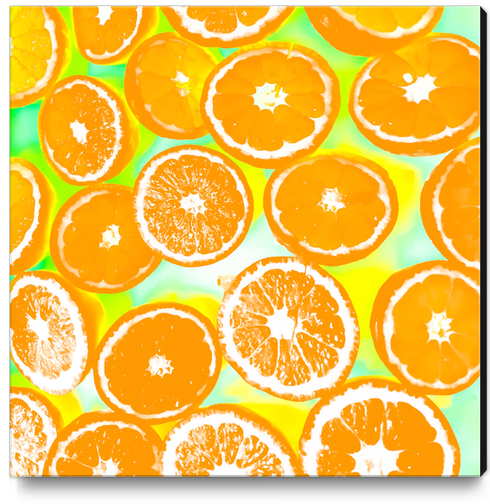 juicy orange pattern abstract with yellow and green background Canvas Print by Timmy333