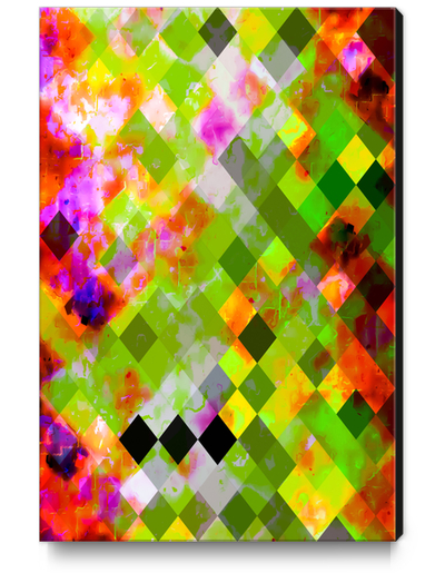 geometric pixel square pattern abstract in green purple red Canvas Print by Timmy333