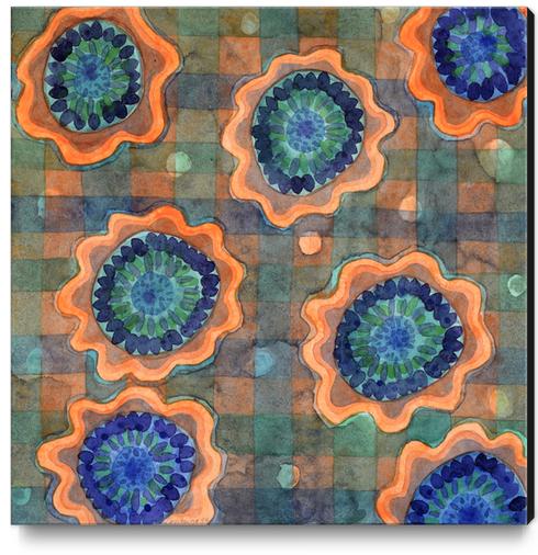 Glowing Fancy Flowers on Checks  Canvas Print by Heidi Capitaine