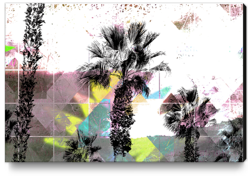 palm tree with geometric pixel square pattern abstract in pink yellow blue Canvas Print by Timmy333