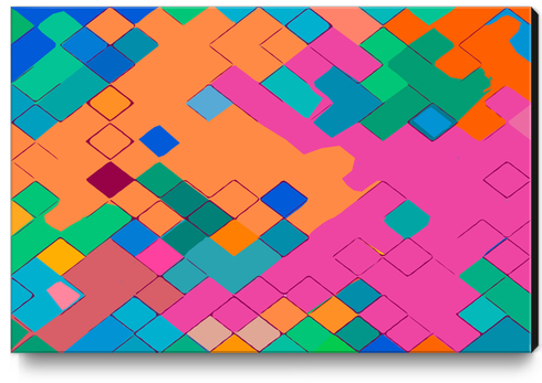 geometric square pixel pattern abstract in pink orange green Canvas Print by Timmy333