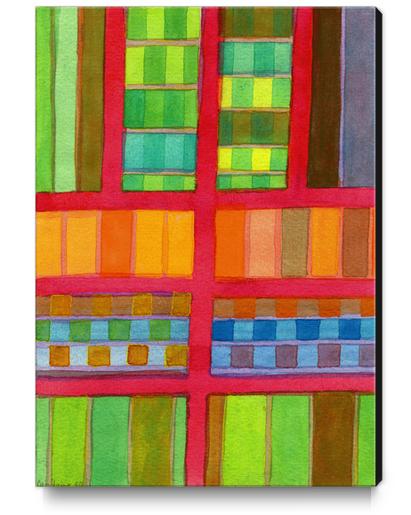 Red Grid with Checks Pattern and vertical Stripes  Canvas Print by Heidi Capitaine