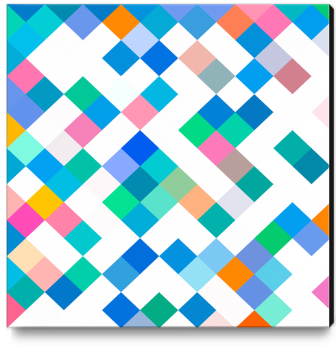 colorful geometric square pixel pattern abstract in blue green pink Canvas Print by Timmy333