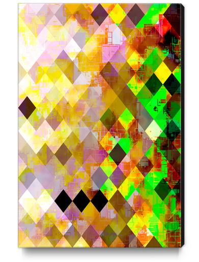 geometric pixel square pattern abstract background in pink green yellow Canvas Print by Timmy333