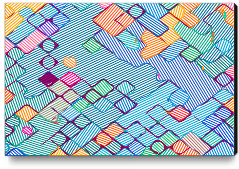 geometric square pixel pattern abstract in blue pink orange Canvas Print by Timmy333