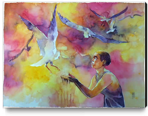 Feeding the seagull Canvas Print by andreuccettiart