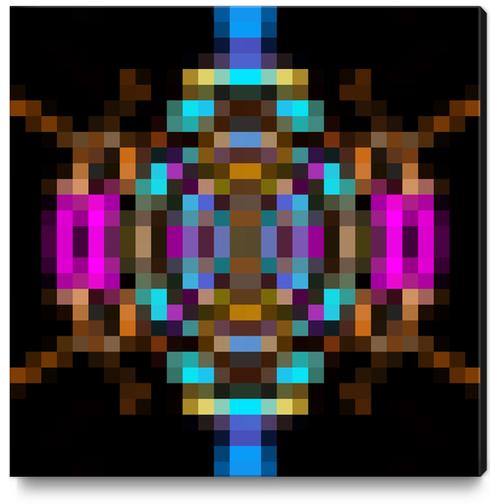 geometric square pixel abstract in blue orange pink with black background Canvas Print by Timmy333