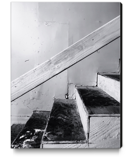 wood stairway with wood background in black and white Canvas Print by Timmy333