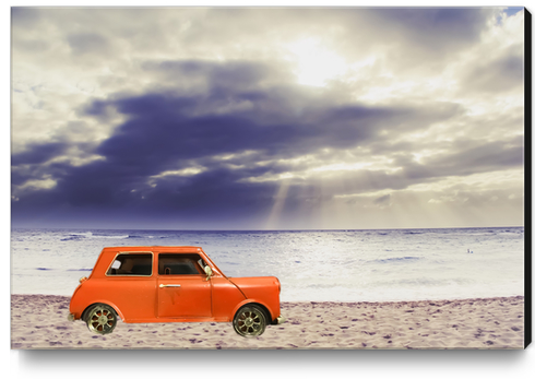 orange classic car on the sandy beach with beautiful sky and beach background Canvas Print by Timmy333