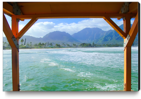 ocean view with mountain and blue cloudy sky background at Kauai, Hawaii, USA Canvas Print by Timmy333