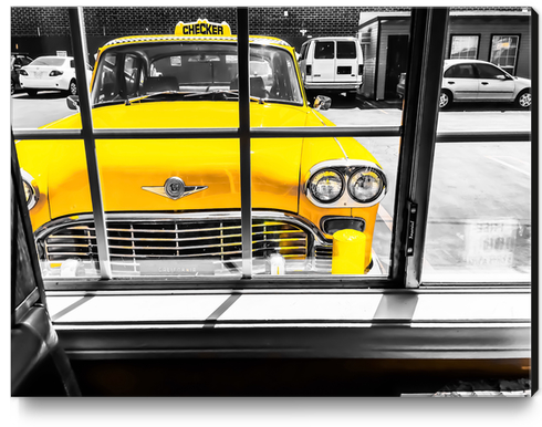 vintage yellow taxi car with black and white background Canvas Print by Timmy333