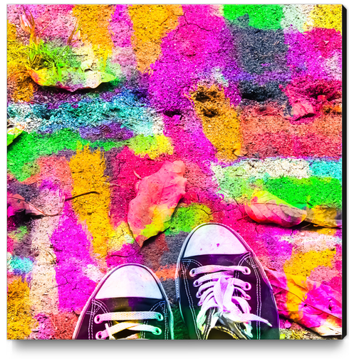 canvas shoes with colorful painting abstract in pink yellow green blue Canvas Print by Timmy333