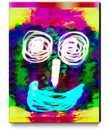 funny face with blue lip and pink green blue kisses abstract background Canvas Print by Timmy333