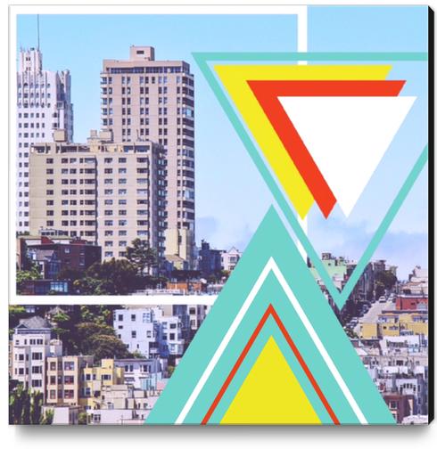 buildings in the city with colorful triangle shape and blue sky Canvas Print by Timmy333