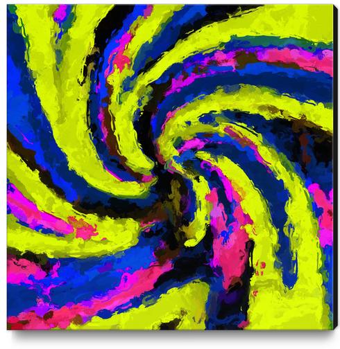 psychedelic graffiti watercolor painting abstract in blue pink and yellow Canvas Print by Timmy333