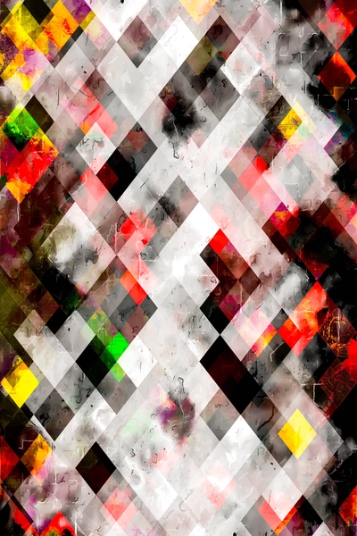 geometric pixel square pattern abstract art in red green yellow by Timmy333