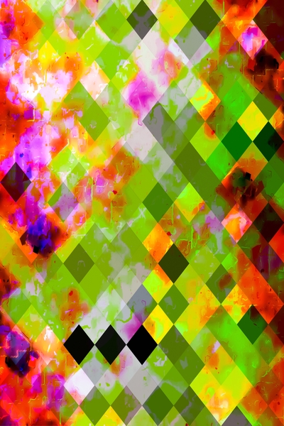 geometric pixel square pattern abstract in green purple red by Timmy333