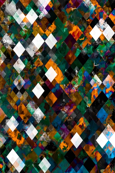 geometric pixel square pattern abstract art in orange brown blue green by Timmy333