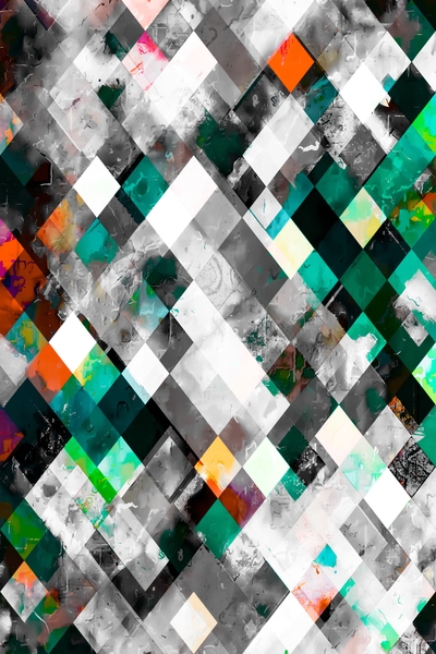 geometric pixel square pattern abstract background in green orange by Timmy333